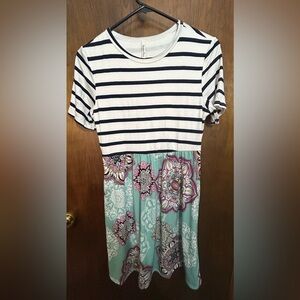 Beeson River Black Striped and Mint Floral Dress